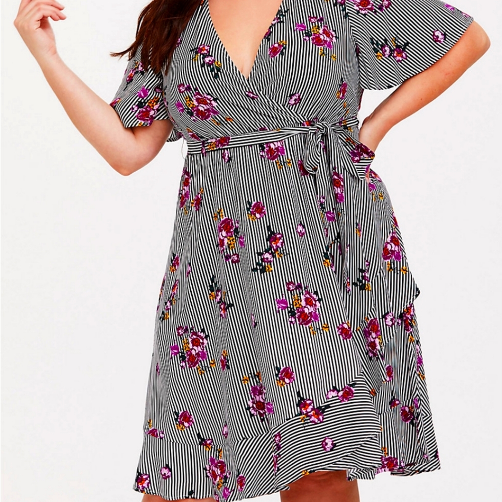 Floral Stripe Wrap Dress - Torrid